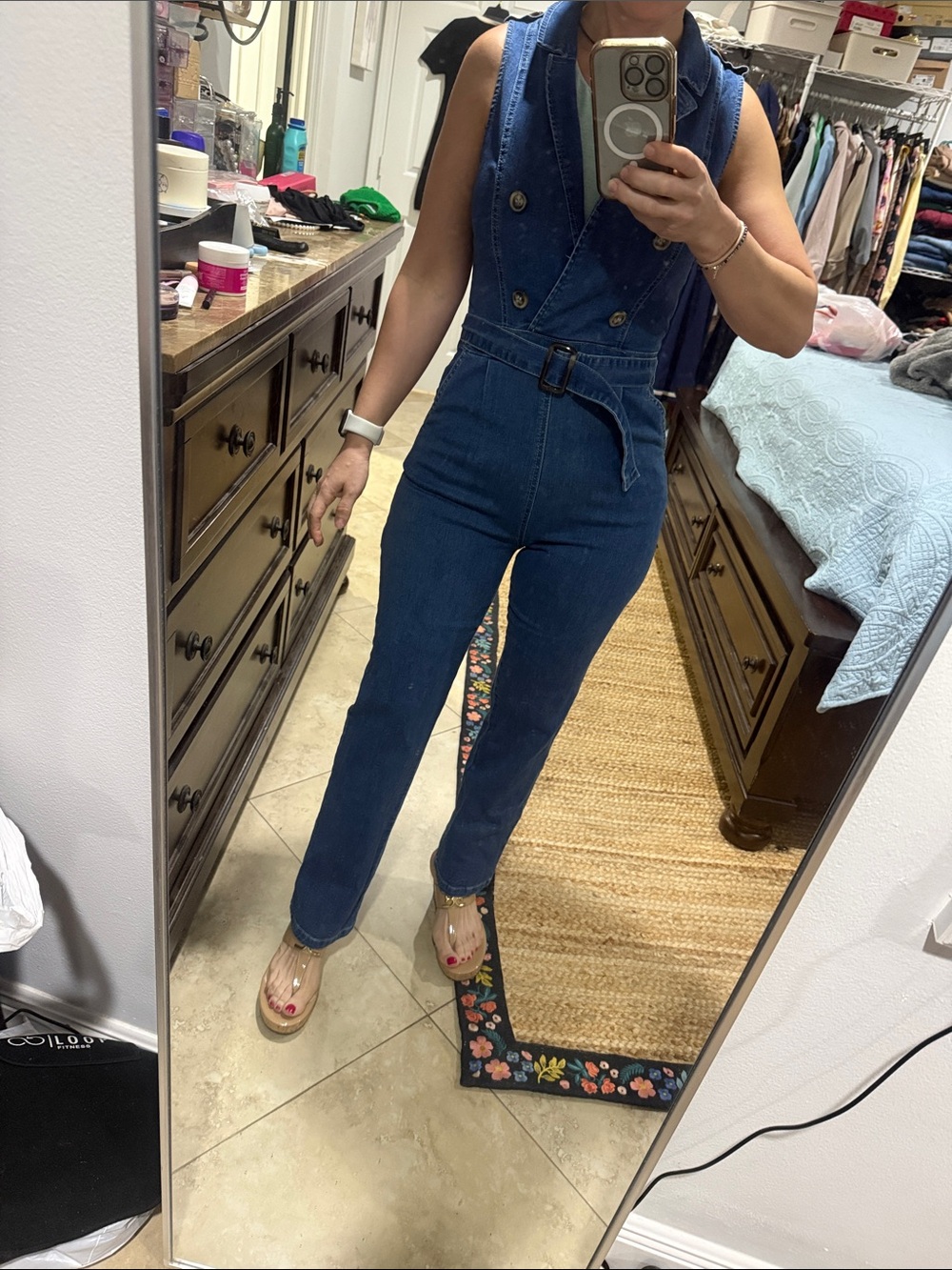 Denim Sleeveless Jumpsuit Jeans - Blue